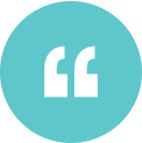 A teal circle with a white quotation mark inside, symbolizing dialogue or speech, creates an inviting image for Home Health Care in Texas conversations.