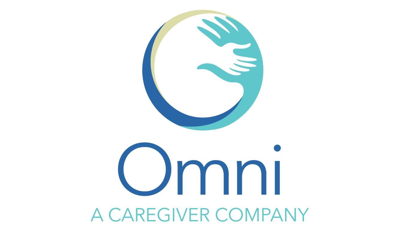 Omni logo with caregiving hands symbol.