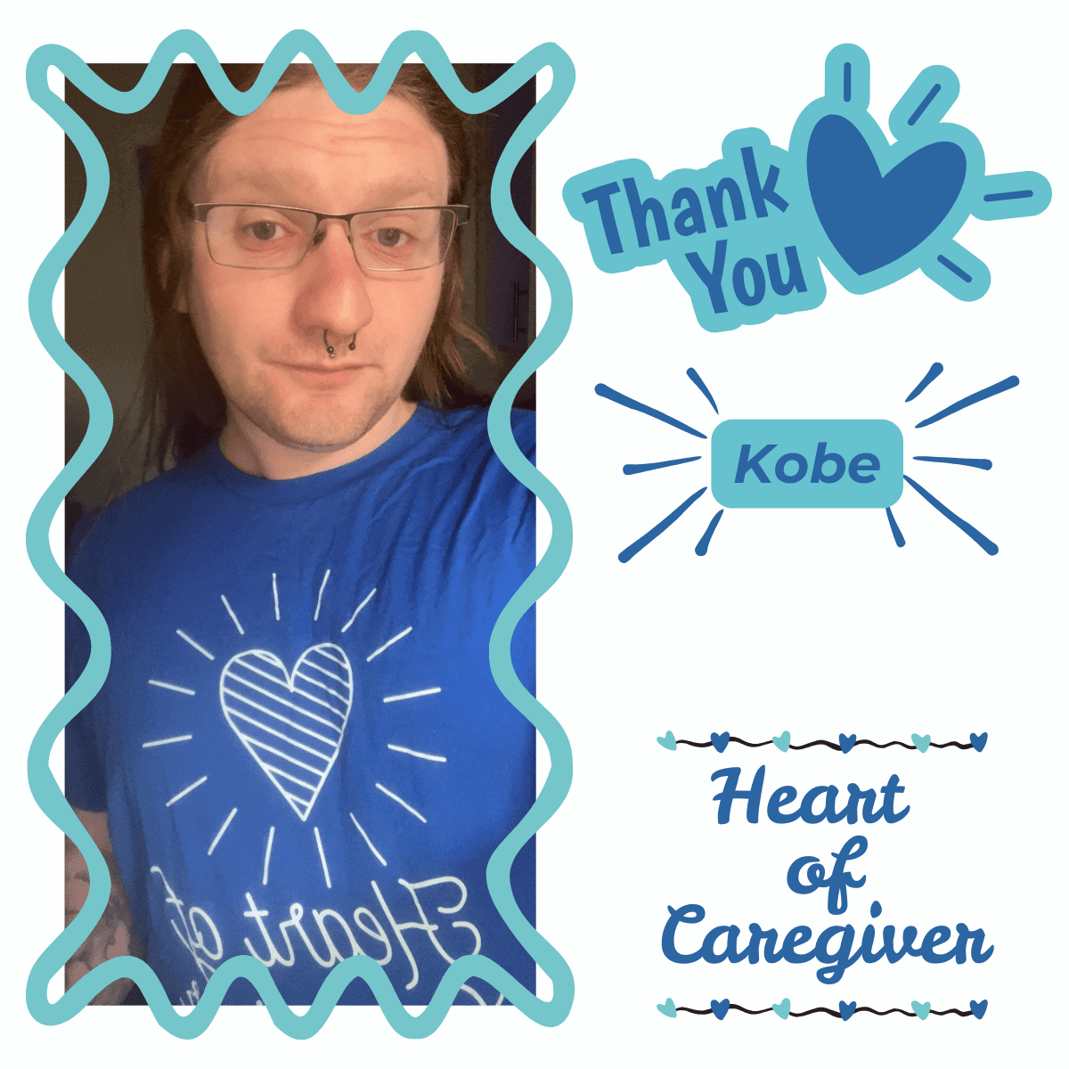 Person wearing "Heart of Caregiver" shirt.