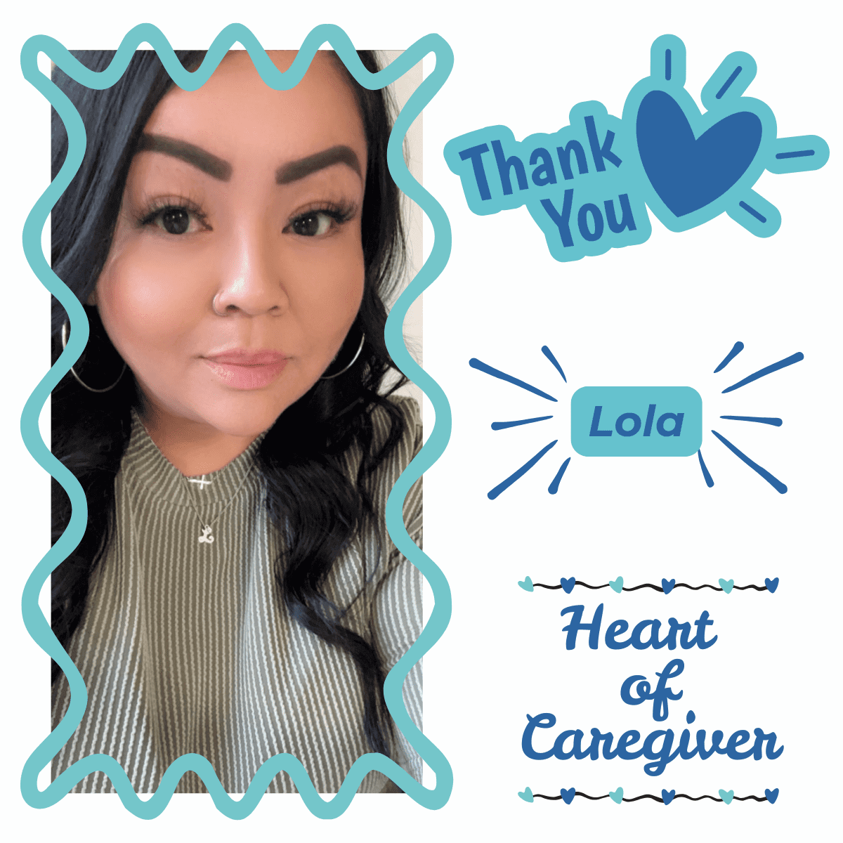 Portrait of caregiver with thank you notes.